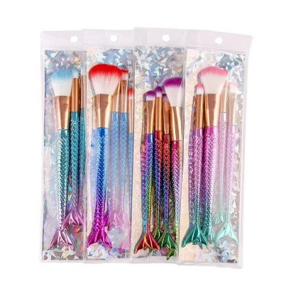 Best Selling 4pcs Mermaid Cosmetic Brush Set Fish Tail Makeup Brushes Brochas De Maquillaje